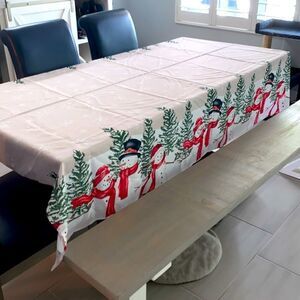 Holiday Cloth Table Linen Winter Scene Snowmen 83" x 30" Rectangular